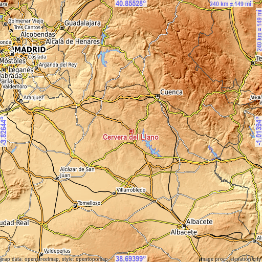 Topographic map of Cervera del Llano