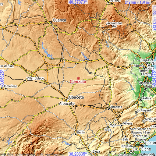 Topographic map of Cenizate