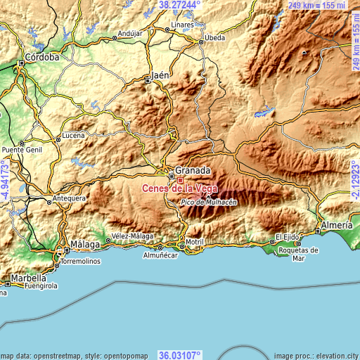 Topographic map of Cenes de la Vega