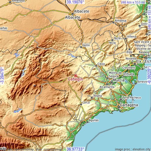 Topographic map of Cehegín