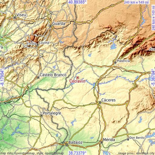 Topographic map of Ceclavín