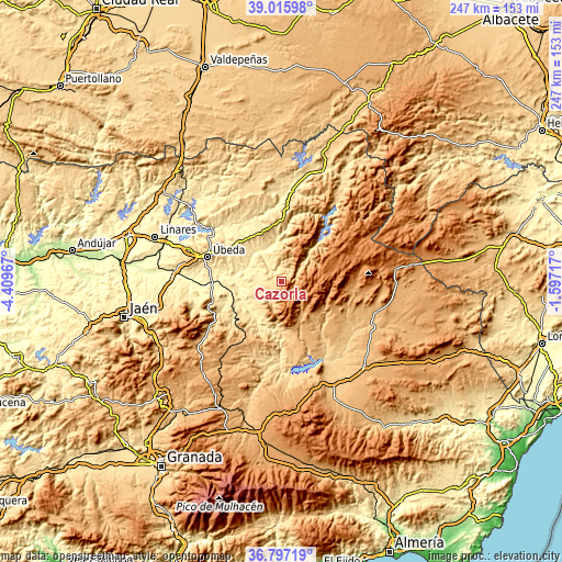 Topographic map of Cazorla
