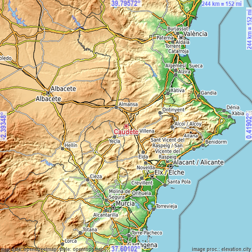 Topographic map of Caudete