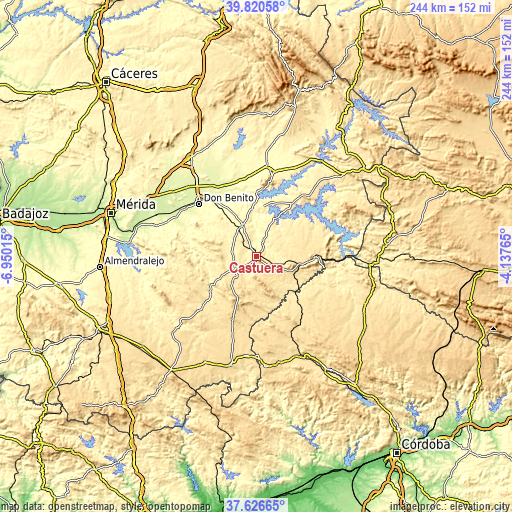 Topographic map of Castuera