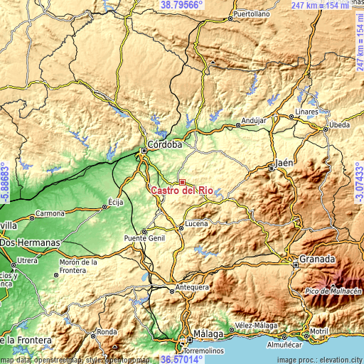 Topographic map of Castro del Río