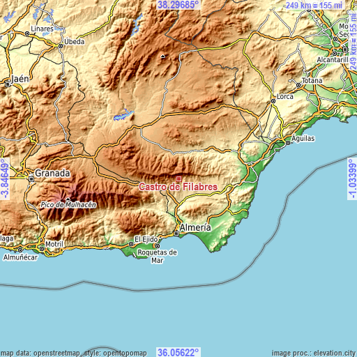 Topographic map of Castro de Filabres