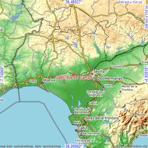 Topographic map of Castilleja del Campo