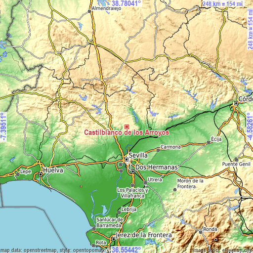 Topographic map of Castilblanco de los Arroyos