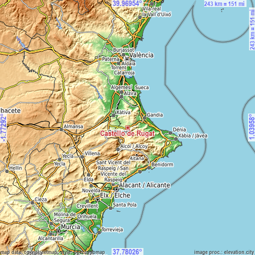 Topographic map of Castelló de Rugat