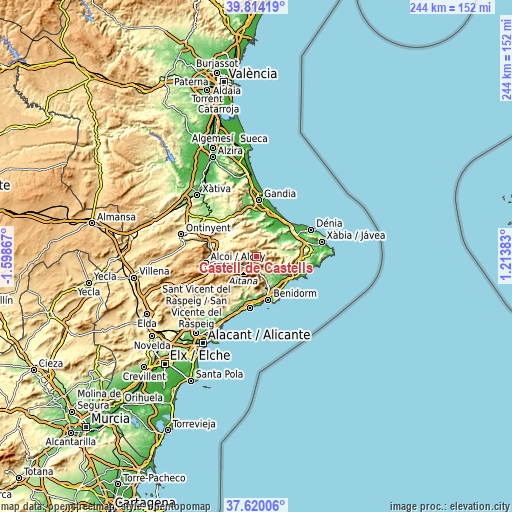 Topographic map of Castell de Castells