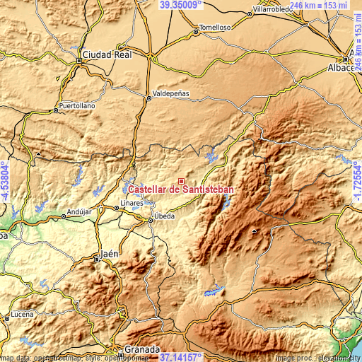 Topographic map of Castellar de Santisteban