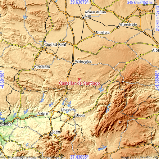 Topographic map of Castellar de Santiago