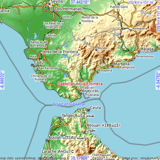 Topographic map of Castellar de la Frontera