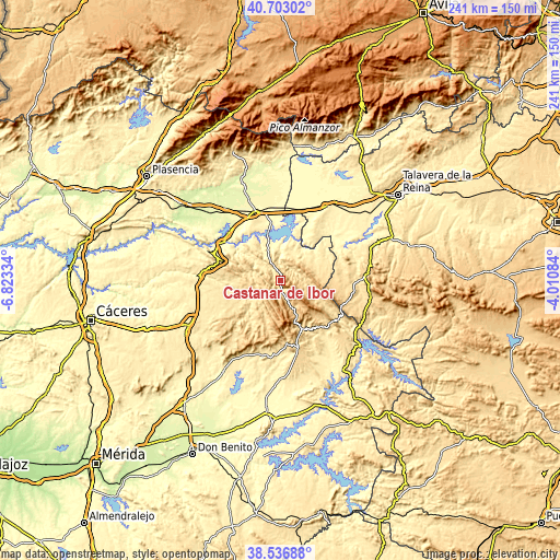 Topographic map of Castañar de Ibor