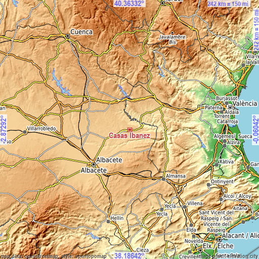 Topographic map of Casas Ibáñez