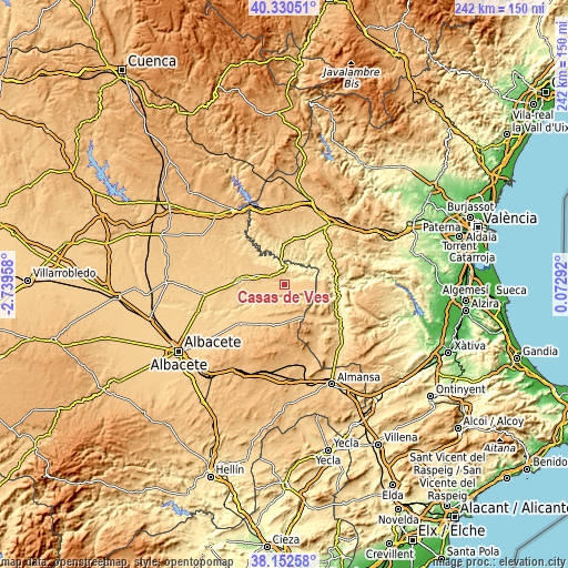 Topographic map of Casas de Ves