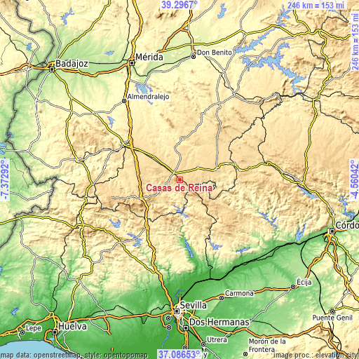 Topographic map of Casas de Reina