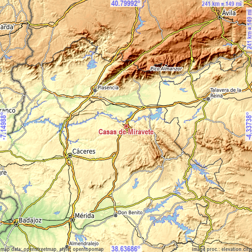 Topographic map of Casas de Miravete