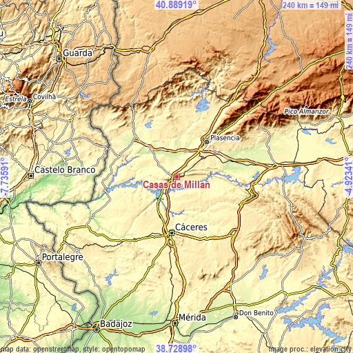 Topographic map of Casas de Millán