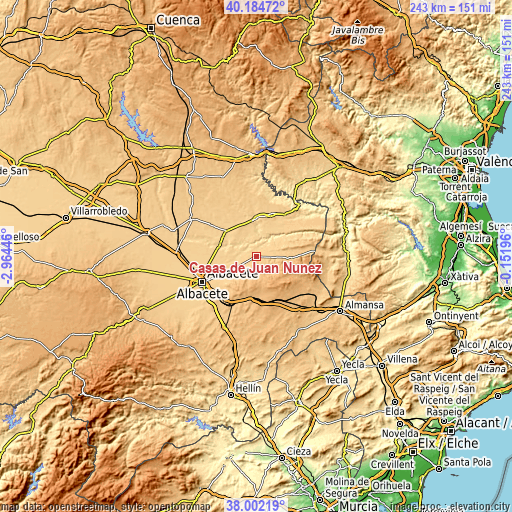 Topographic map of Casas de Juan Núñez
