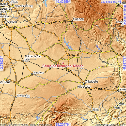 Topographic map of Casas de Fernando Alonso