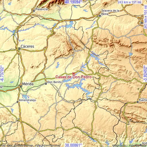 Topographic map of Casas de Don Pedro