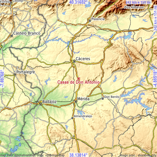 Topographic map of Casas de Don Antonio