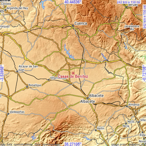 Topographic map of Casas de Benítez