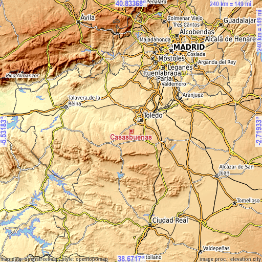Topographic map of Casasbuenas
