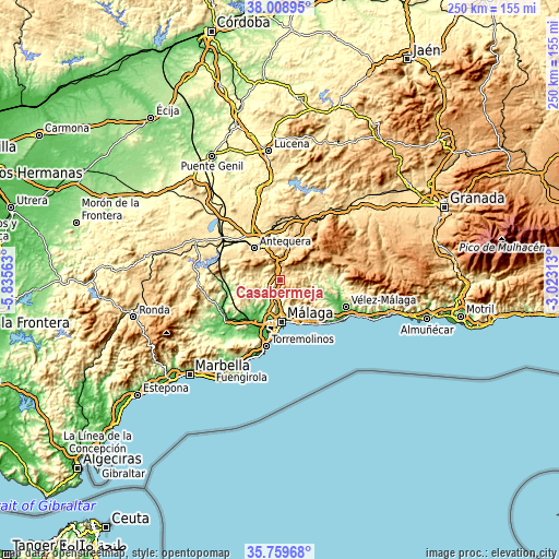 Topographic map of Casabermeja