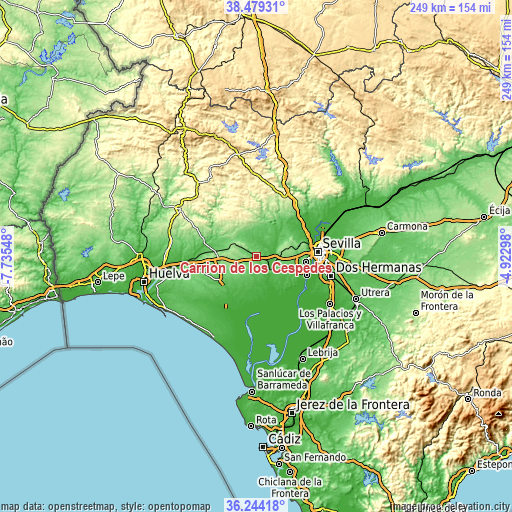 Topographic map of Carrión de los Céspedes