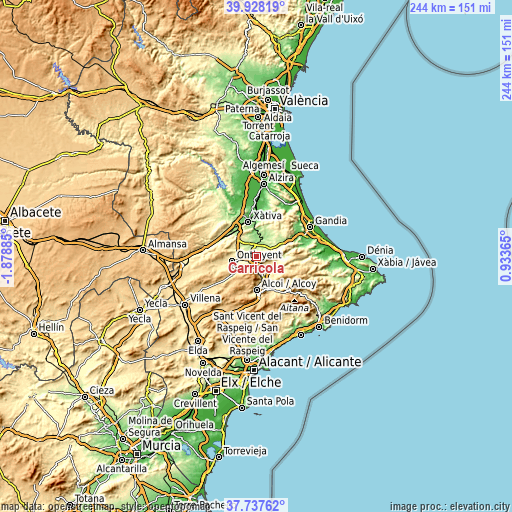 Topographic map of Carrícola