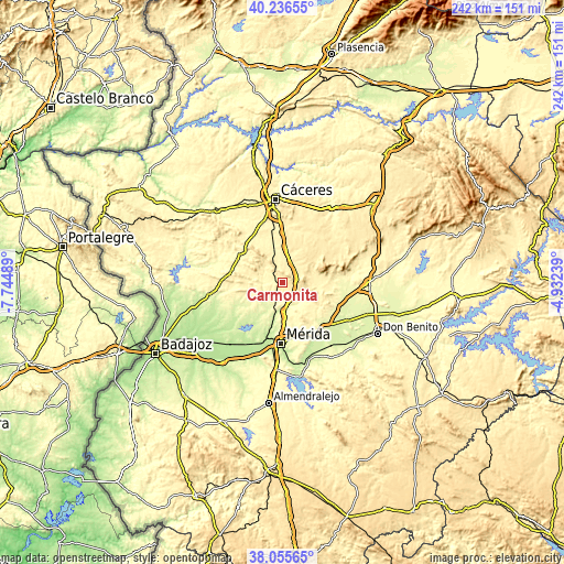 Topographic map of Carmonita