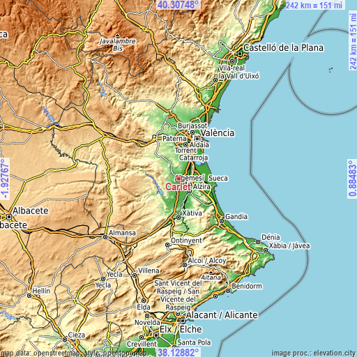 Topographic map of Carlet