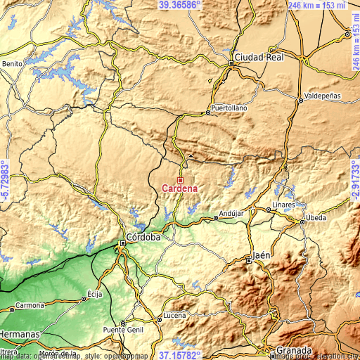 Topographic map of Cardeña