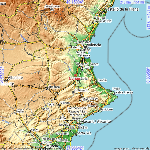 Topographic map of Càrcer