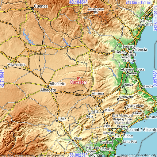 Topographic map of Carcelén