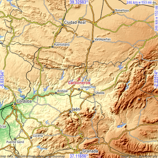 Topographic map of Carboneros