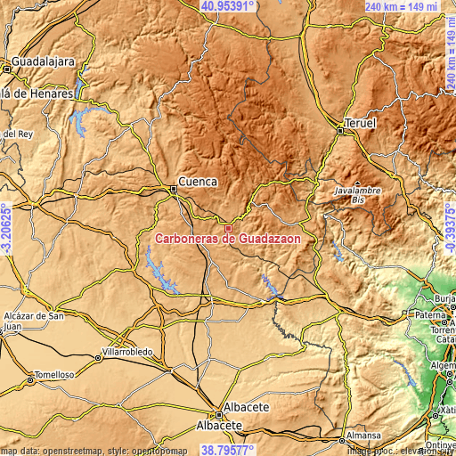 Topographic map of Carboneras de Guadazaón