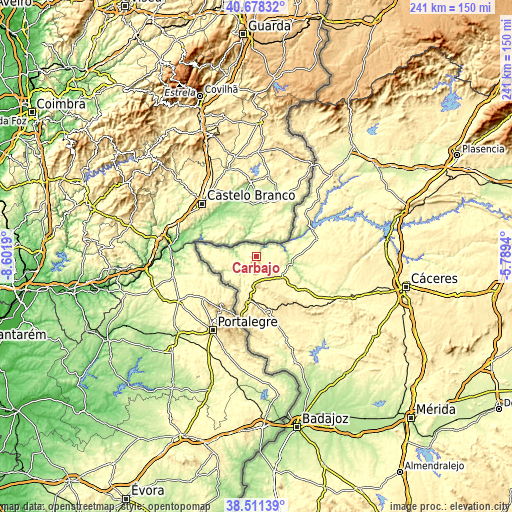 Topographic map of Carbajo