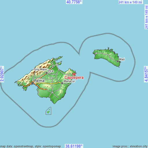 Topographic map of Capdepera