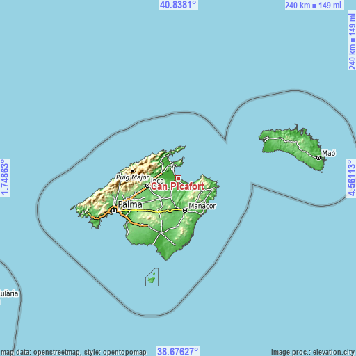 Topographic map of Can Picafort