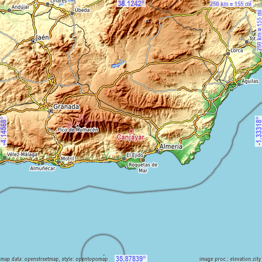 Topographic map of Canjáyar