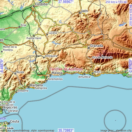 Topographic map of Canillas de Aceituno