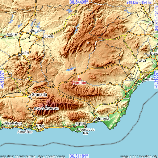 Topographic map of Caniles