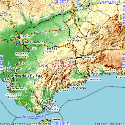 Topographic map of Cañete la Real