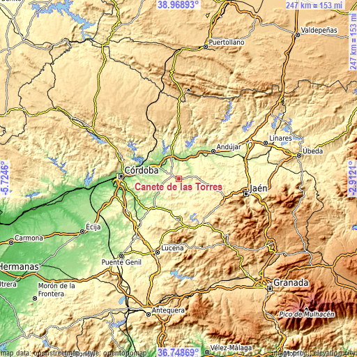 Topographic map of Cañete de las Torres