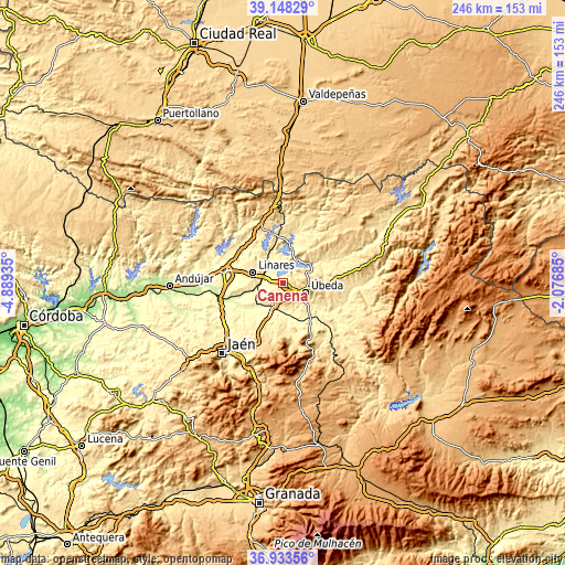 Topographic map of Canena