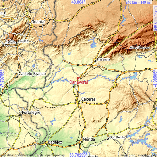 Topographic map of Cañaveral