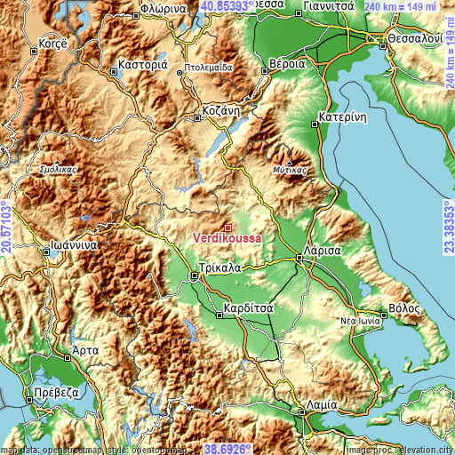 Topographic map of Verdikoússa